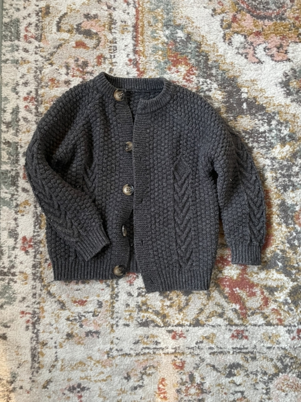 Little Girl's Chunky Cable Knit Button Cardigan - Charcoal